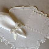 Individuales Hannah en Algodon Blanco con Bordado Ivory. Set de 4