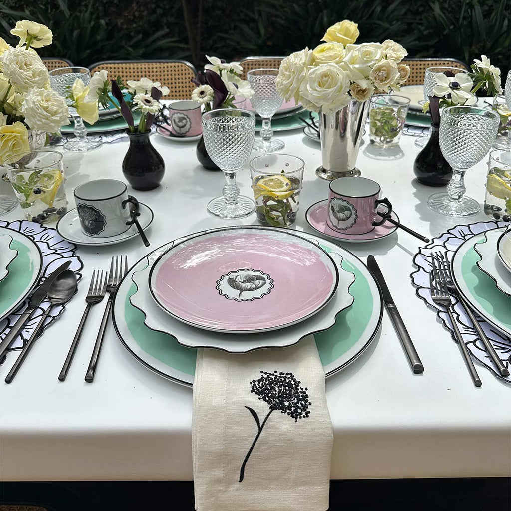 Juego de Taza con Platito para Té Herbariae Rosa. Set de 4