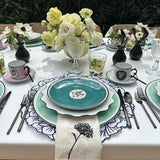 Mantel Individual en Forma de Hortensia Blanca con Borde Negro en Algodón, Set de 4