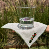 Cocteleras Olivos con Bordado de Aceitunas en Lino Arena. Set de 4