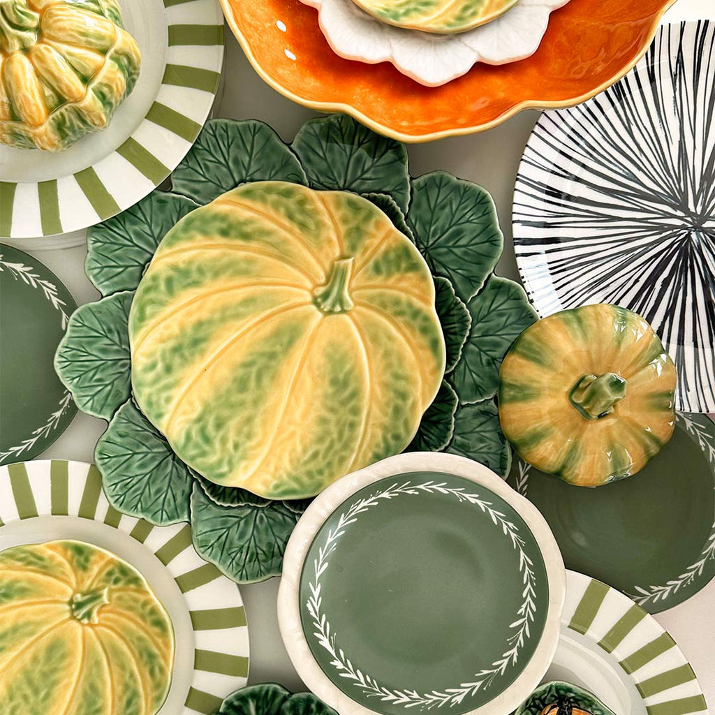 Plato Base de Geranio Bordallo Pinheiro en Verde, Set de 4.