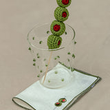 Cocteleras Olivos con Bordado de Aceitunas en Lino Arena. Set de 4