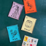 Cocteleras Lotería con Bordado Negro en Algodón de Colores. Set de 4. Vol. 3