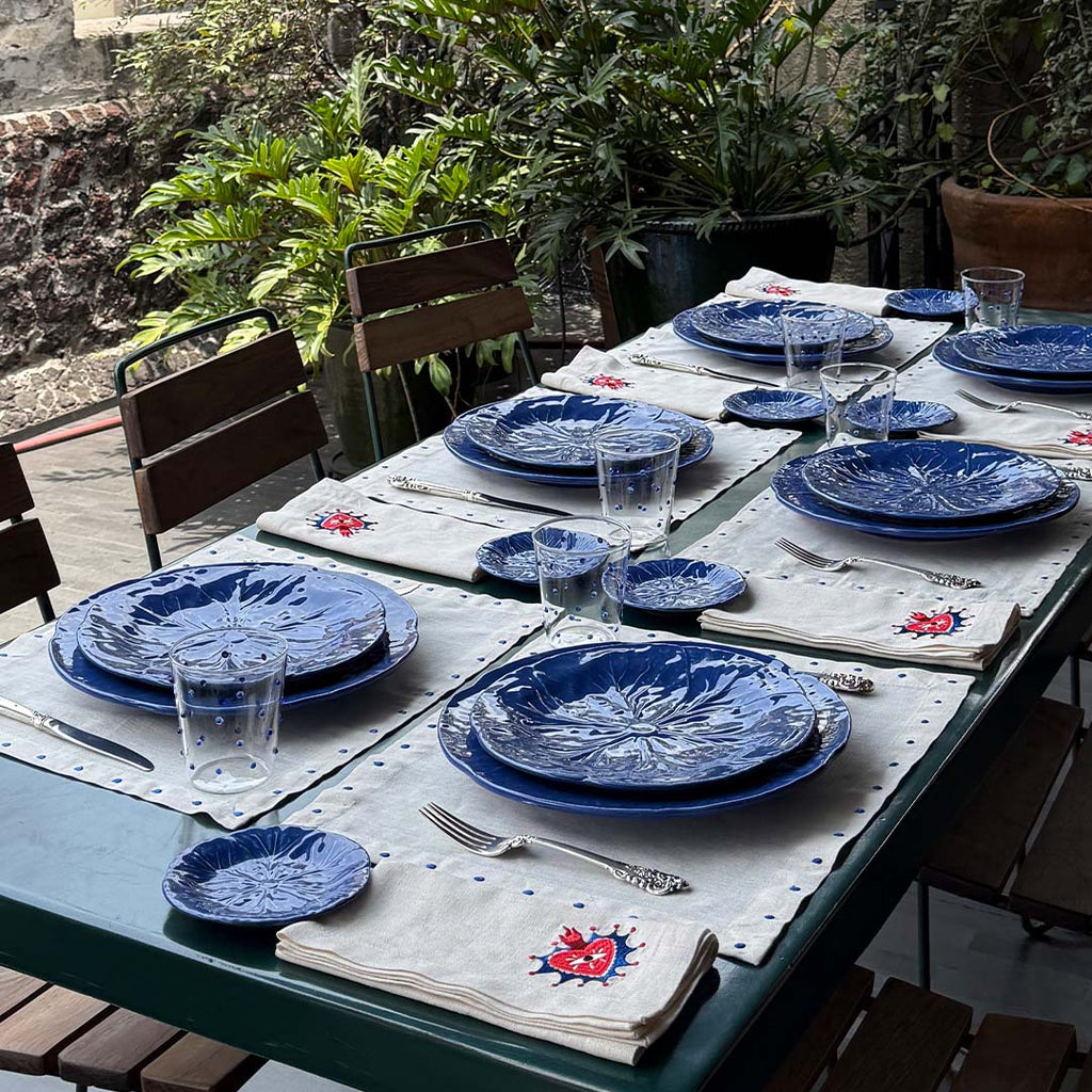 Plato Trinche de Repollo Azul Cobalto. Set de 4