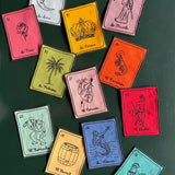 Cocteleras Lotería con Bordado Negro en Algodón de Colores. Set de 4. Vol. 3