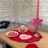 Individuales Mystic de Algodón Rojo con Bordado "Para siempre". Set de 4