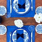 Servilleta Rectangular en Lino Azul con Bordado de Caballo. Set de 4