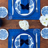 Servilleta Rectangular en Lino Azul con Bordado de Caballo. Set de 4