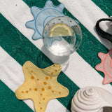 Cocteleras Arrecife con Bordado de Estrella de Mar en Algodón Amarillo. Set de 4