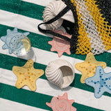 Cocteleras Arrecife con Bordado de Estrella de Mar en Algodón Azul. Set de 4