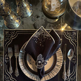 Set de Manteleria Talisman con Individuales y  Servilletas con Servilletero Dorado en Lino Azul Marino