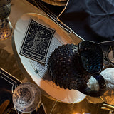 Set de Manteleria Talisman con Individuales, Servilletas, Servilleteros y Cocteleras en Lino Azul Marino con Bordado en Plateado