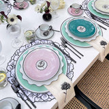 Mantel Individual en Forma de Hortensia Blanca con Borde Negro en Algodón, Set de 4