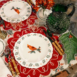 Manteles Individuales María con Bordado Ivory en Terciopelo Rojo, set de 4.