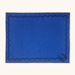 Individual Rectangular en Lino Azul con Bordado de Cuerda y Herradura. Set de 4