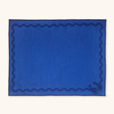 Individual Rectangular en Lino Azul con Bordado de Cuerda y Herradura. Set de 4