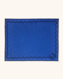 Individual Rectangular en Lino Azul con Bordado de Cuerda y Herradura. Set de 4