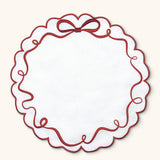 Individuales Red Bow en Lino Blanco con Bordado de Moño Rojo. Set de 4