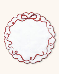 Individuales Red Bow en Lino Blanco con Bordado de Moño Rojo. Set de 4