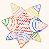 Individuales Posada en Lino Blanco con Bordado de Piñata de Colores. Set de 4