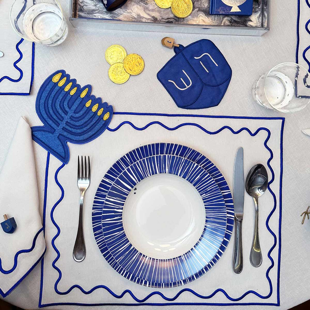 Set de 4 Platos Trinche con Plato Sopero Azul con Rayas Blancas