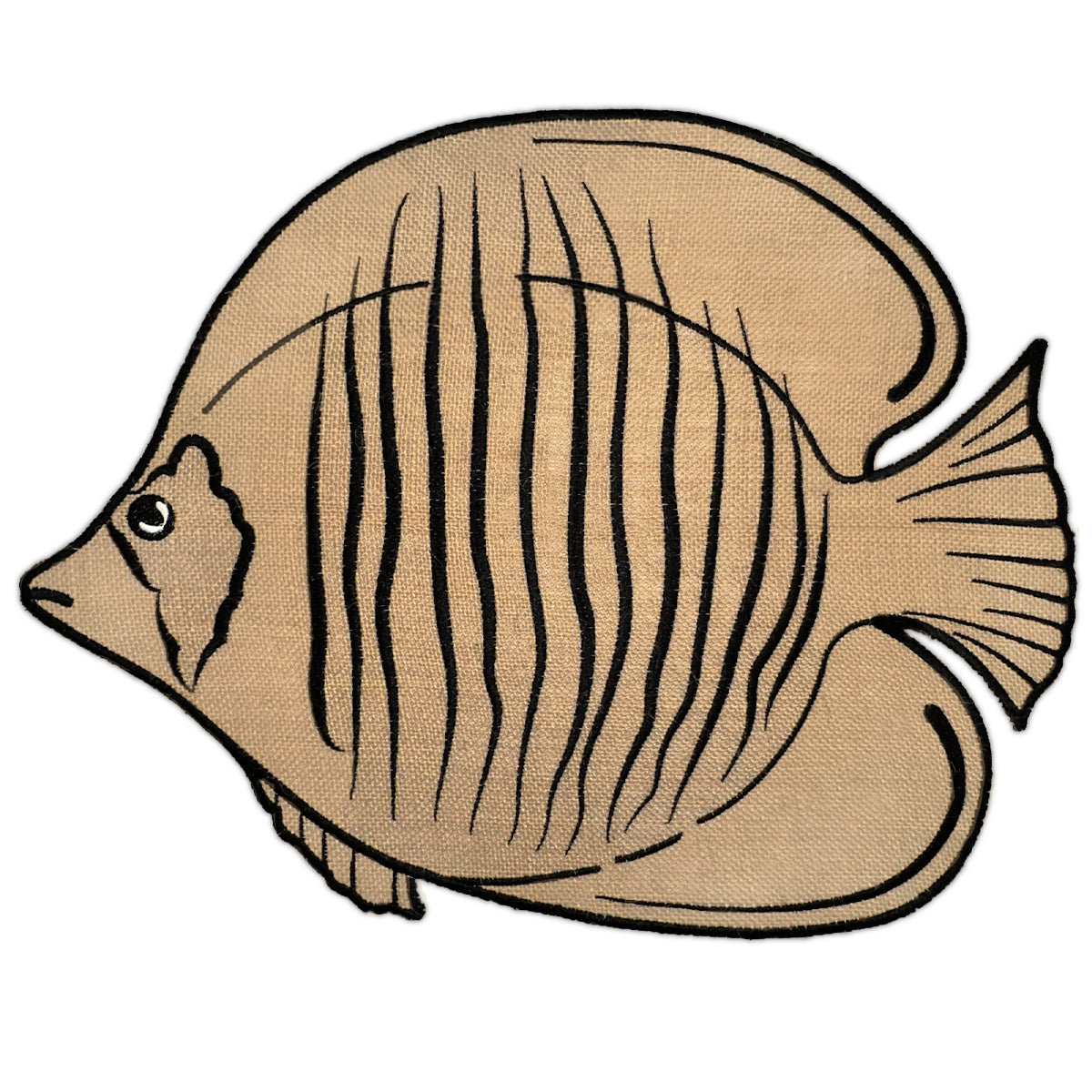 Mantel individual de yute en forma de pez con orilla bordada en negro, marca Zash