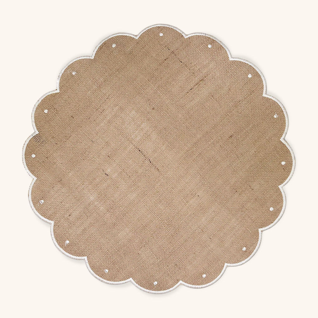 Individual Big Daisy de Yute con Orilla Bordada en Ivory. Set de 4