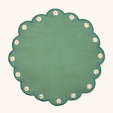 Individual Pily en Algodón Verde con Bordado de Margaritas. Set de 4