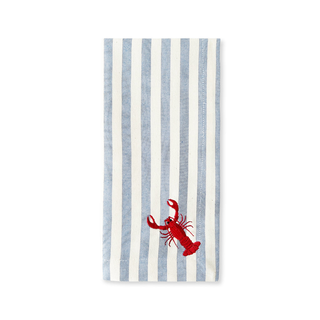 Servilleta de loneta de rayas azules con blanco con bordado de langosta, marca Zash, colección La Mar