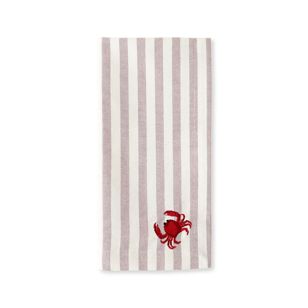 Servilleta de loneta en rayas rojas y blancas con bordado de cangrejo de mar, marca Zash