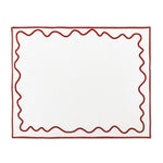 Individuales Regina rectangular de loneta blanca con ondas y orilla bordada en rojo, marca Zash