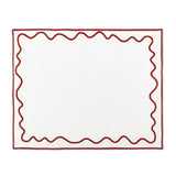 Individuales Regina rectangular de loneta blanca con ondas y orilla bordada en rojo, marca Zash