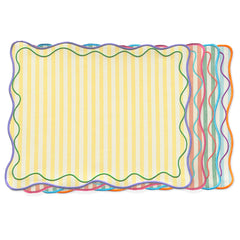 Individuales Tutti Frutti en Algodón Rayas de Colores con bordado de Ondas. Set de 4