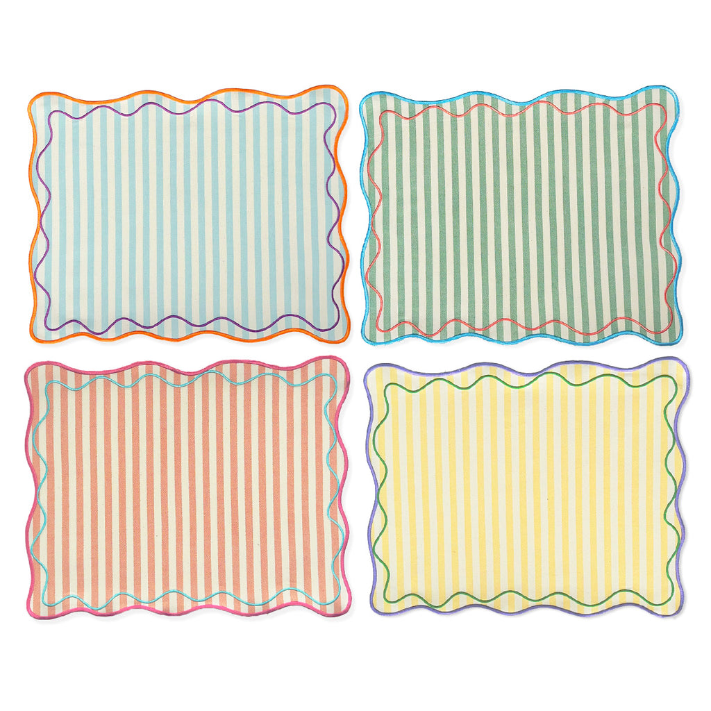 Set con 4 manteles individuales de rayas diferentes colores, perfectos para la primavera y el verano por lo alegres y vivos, marca Zash