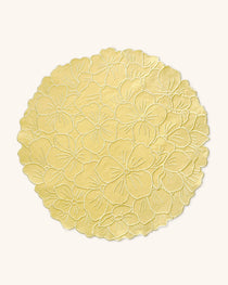 Individuales Bouquet en Algodón Amarillo con Bordado de Hortensia. Set de 4