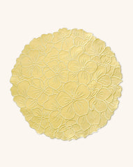 Individuales Bouquet en Algodón Amarillo con Bordado de Hortensia. Set de 4