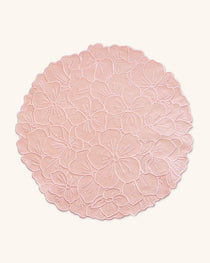 Individuales Bouquet en Algodón Rosa con Bordado de Hortensia. Set de 4