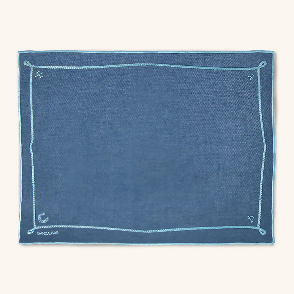 Individuales Cowgirl en Lino Azul con Bordado Turquesa. Set de 4