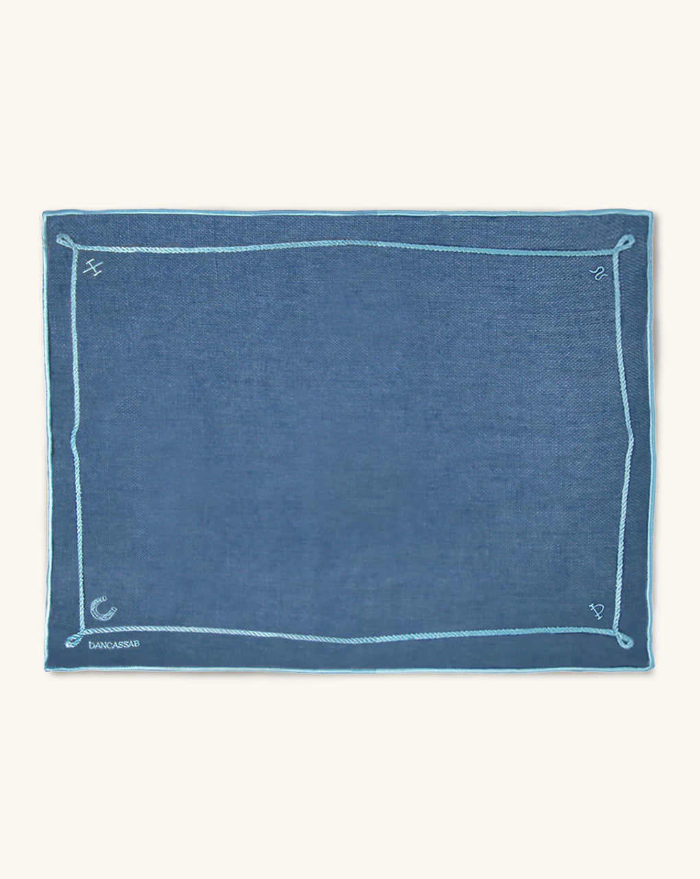 Individuales Cowgirl en Lino Azul con Bordado Turquesa. Set de 4