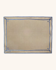 Individuales Cowgirl en Lino Caramelo con Bordado Azul. Set de 4