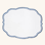 Individuales Sofía en Lino Blanco con Bordado Azul. Set de 4