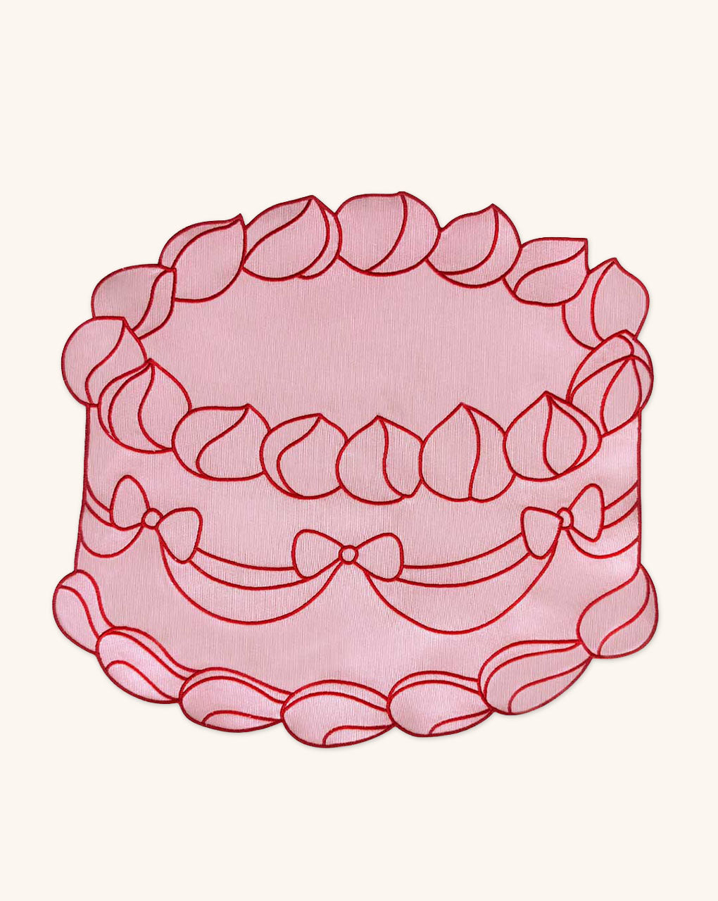 Individuales Sweet en Algodón Rosa Bordado en Forma de Pastel. Set de 4