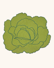 Individuales Veggies en Algodón Verde Bordado de Repollo. Set de 4