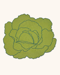 Individuales Veggies en Algodón Verde Bordado de Repollo. Set de 4