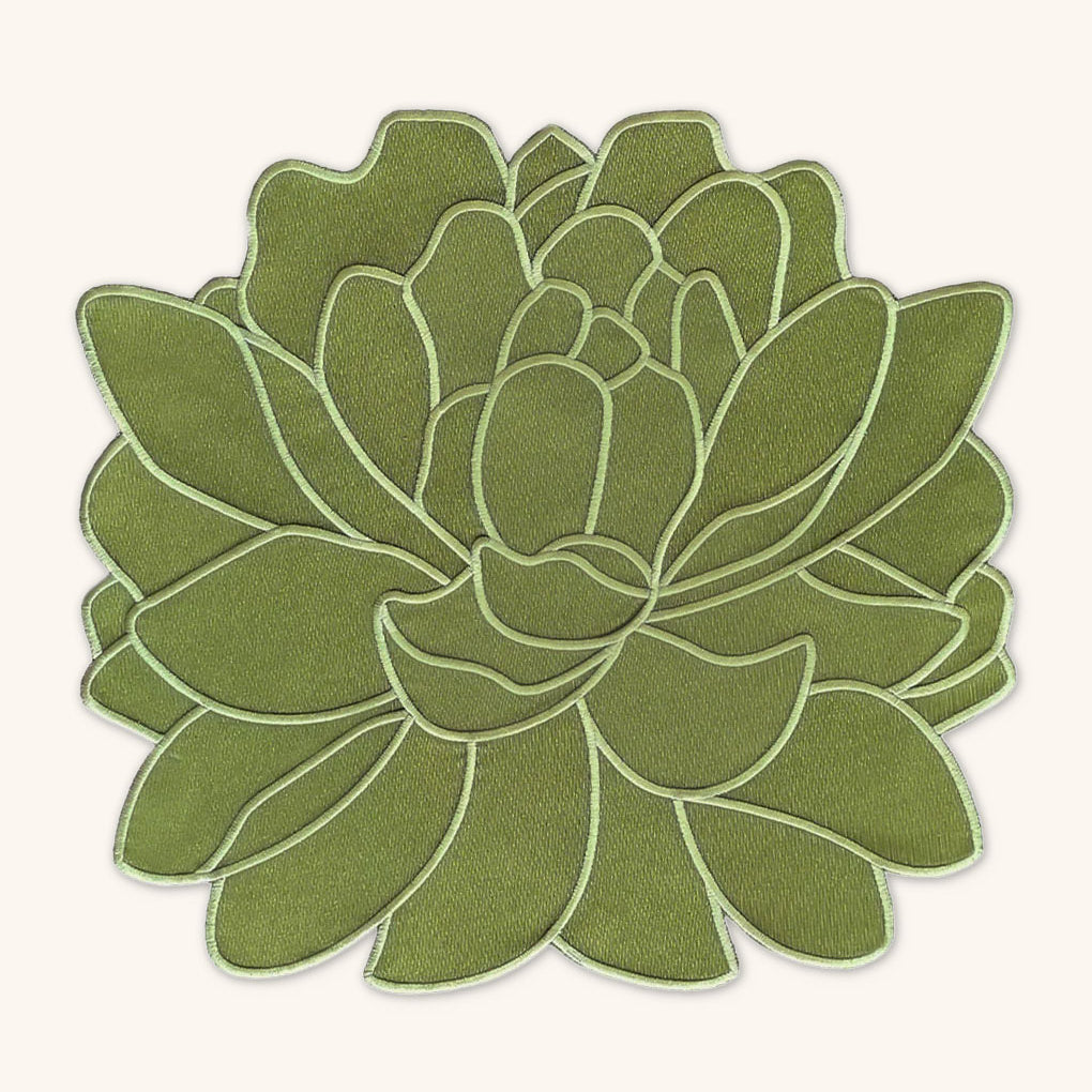 Individuales Blossom Bordado en Algodón Verde Olivo