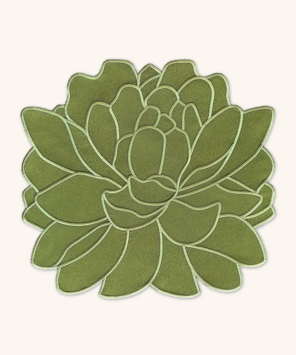 Individuales Blossom Bordado en Algodón Verde Olivo