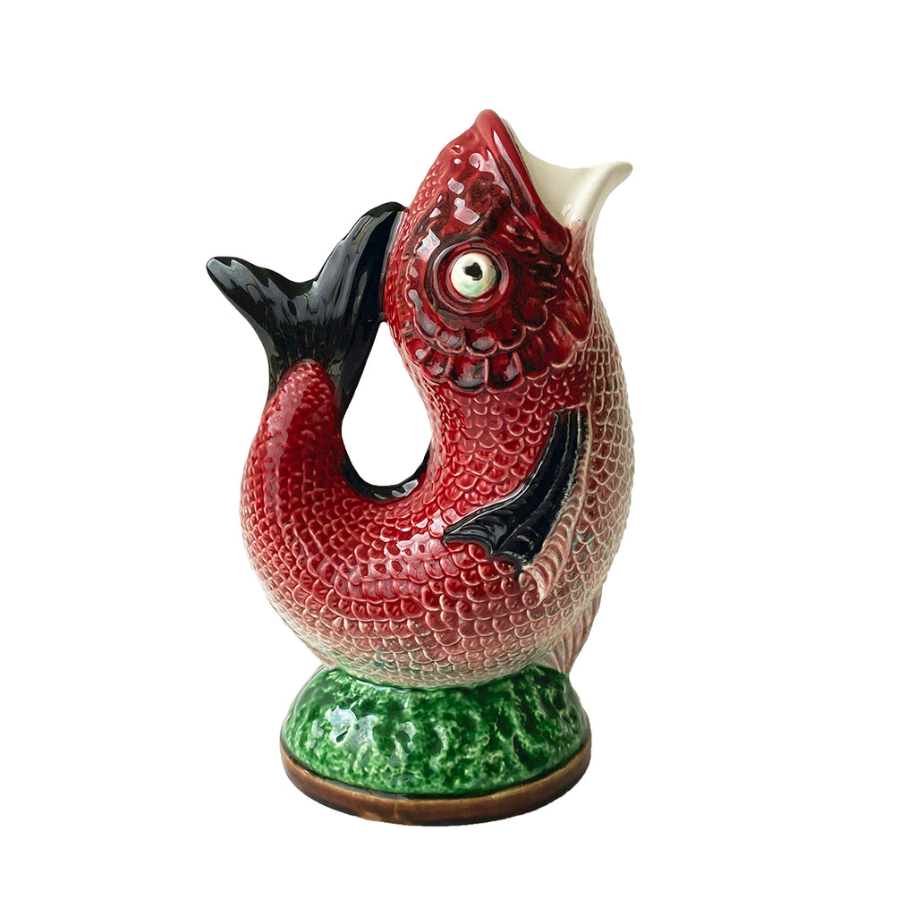 Jarra de cerámica en forma de Pez Huachinango rojo, marca Bordallo Pinheiro