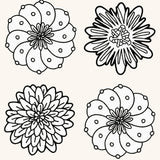 Coasters Identidad en Lino Blanco con Bordado de Biznaga, Pasiflora y Dalia Negras. Set de 4