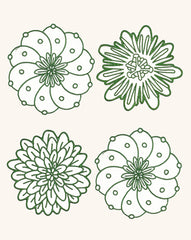 Coasters Identidad en Lino Blanco con Bordado de Biznaga, Pasiflora y Dalia Verdes. Set de 4
