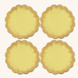 Coasters Vivi en Lino Amarillo con Bordado de Pelitos. Set de 4